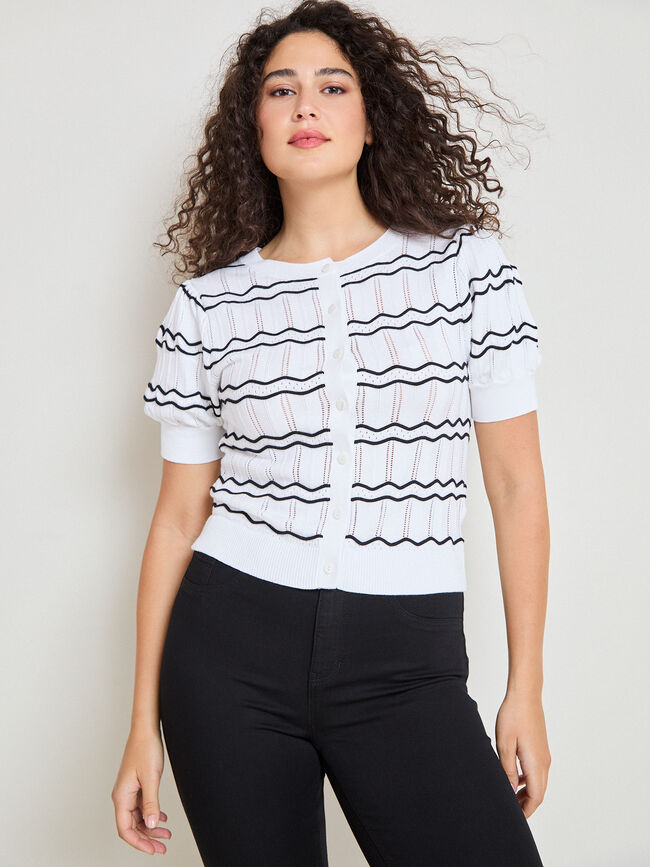 CARDIGAN ONDAS BICOLOR Blanco Optico