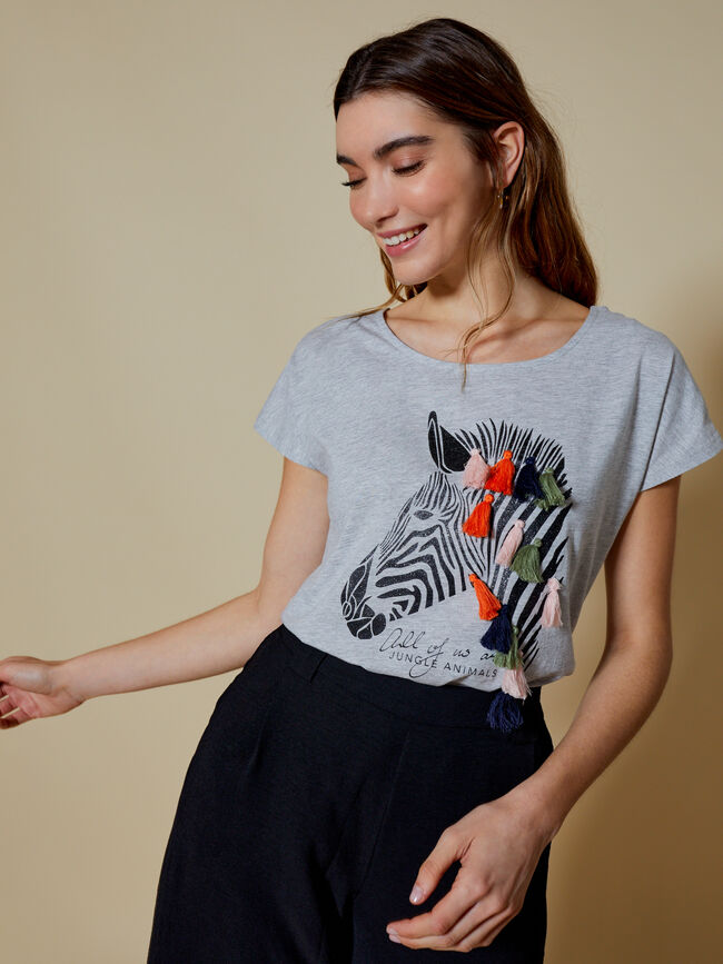 Camiseta detalle estampado cebra con fle GrisVigoreClaro