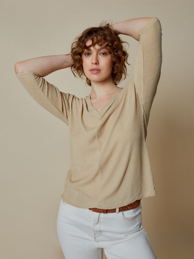 CAMISETA CANALÉ CUELLO PICO Piedra oscuro