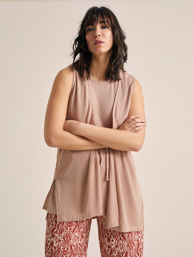 CHALECO DETALLE LAZO Camel Claro