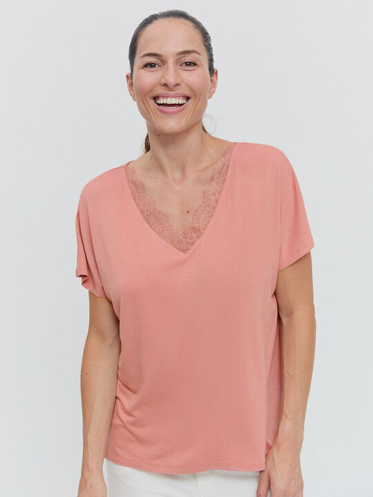 CAMISETA PUNTILLA Rosa Colorete image number null