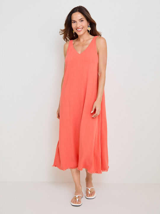 VESTIDO BAJO FLECO Coral image number null