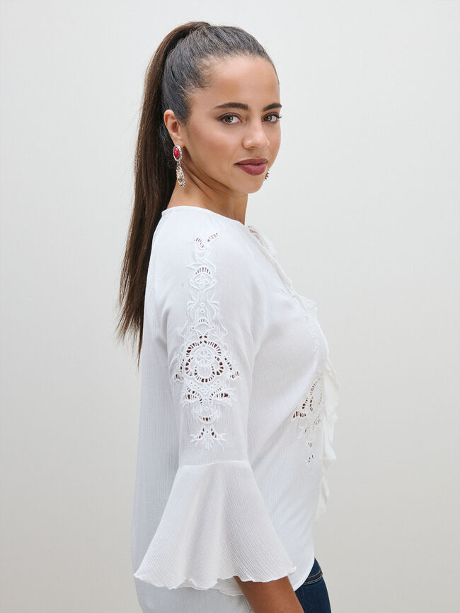 BLUSA BORDADA VOLANTES Blanco Optico