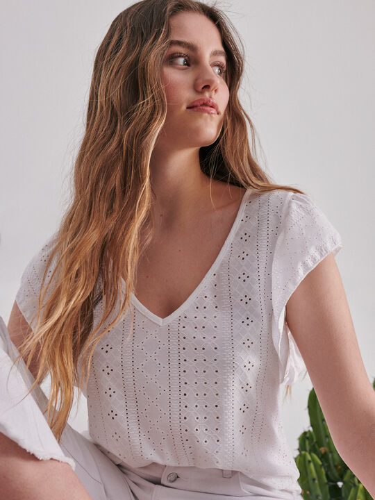 CAMISETA CUELLO PICO Blanco Optico image number null