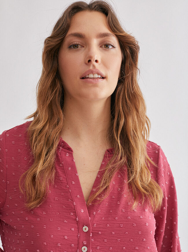 Blusa bordado Plumeti rosa frambuesa