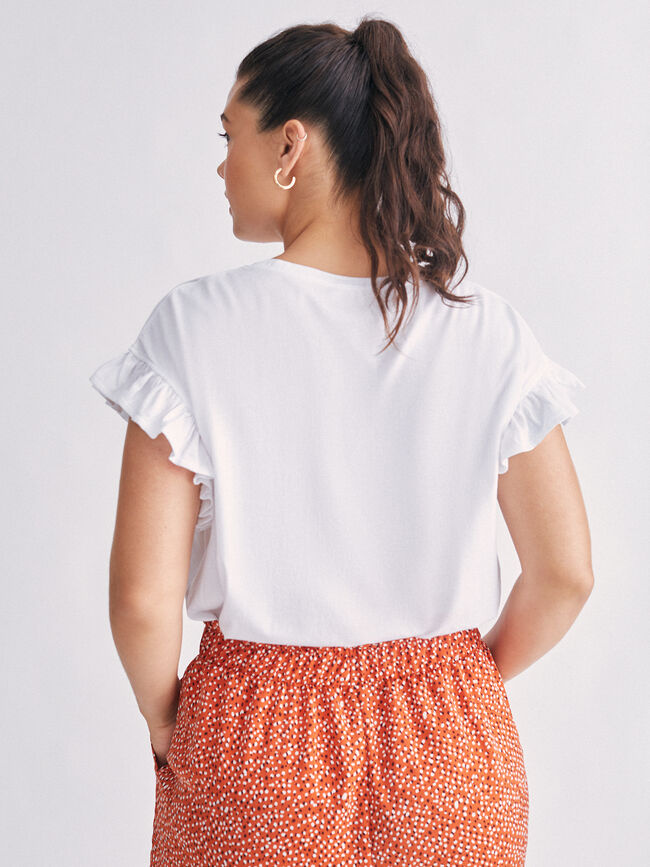 Camiseta volante en mangas 100% algodón Blanco Optico