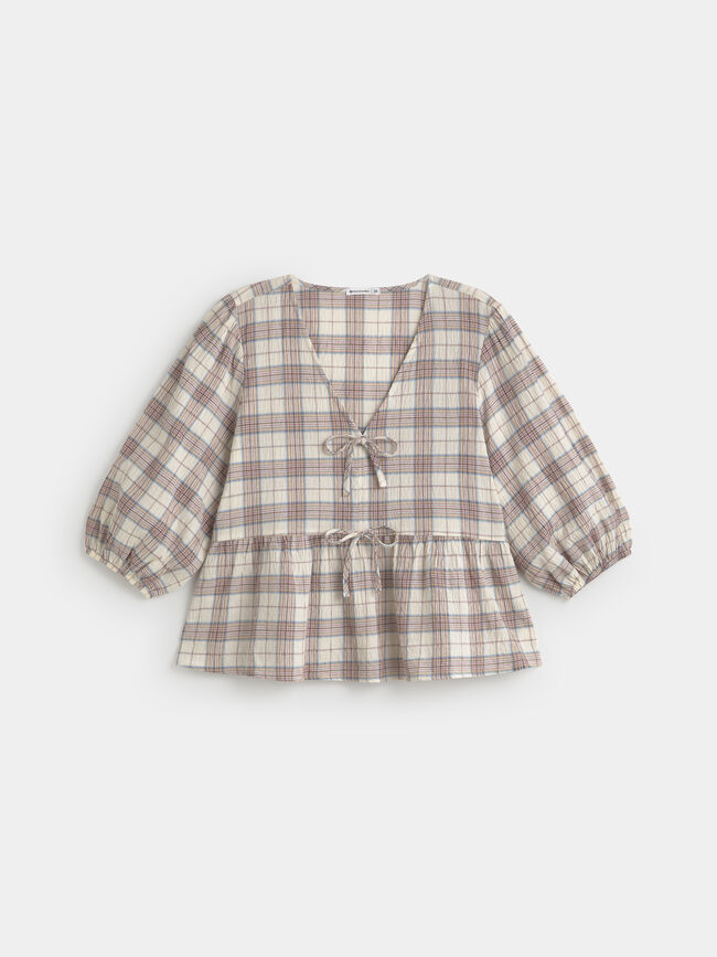 CAMISA ABLUSONADA CUADROS Crudo