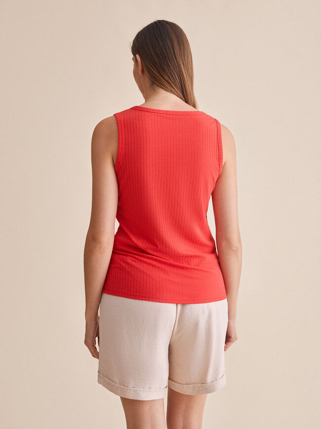 Camiseta cuello pico botones Coral