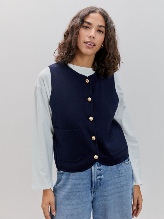 CHALECO BOTONES DORADOS Azul Marino image number null