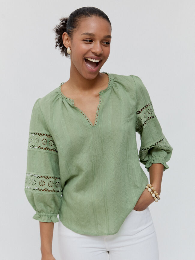 BLUSA PUNTILLAS 3/4 Verde Agua