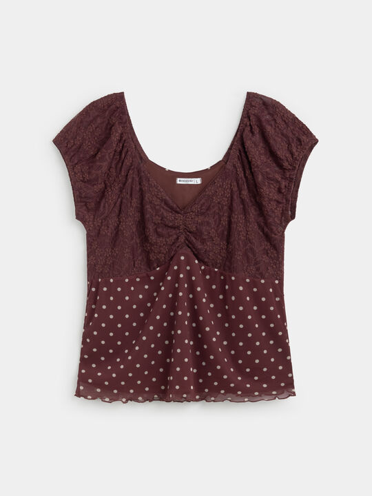CAMISETA ENCAJE Marron Medio image number null