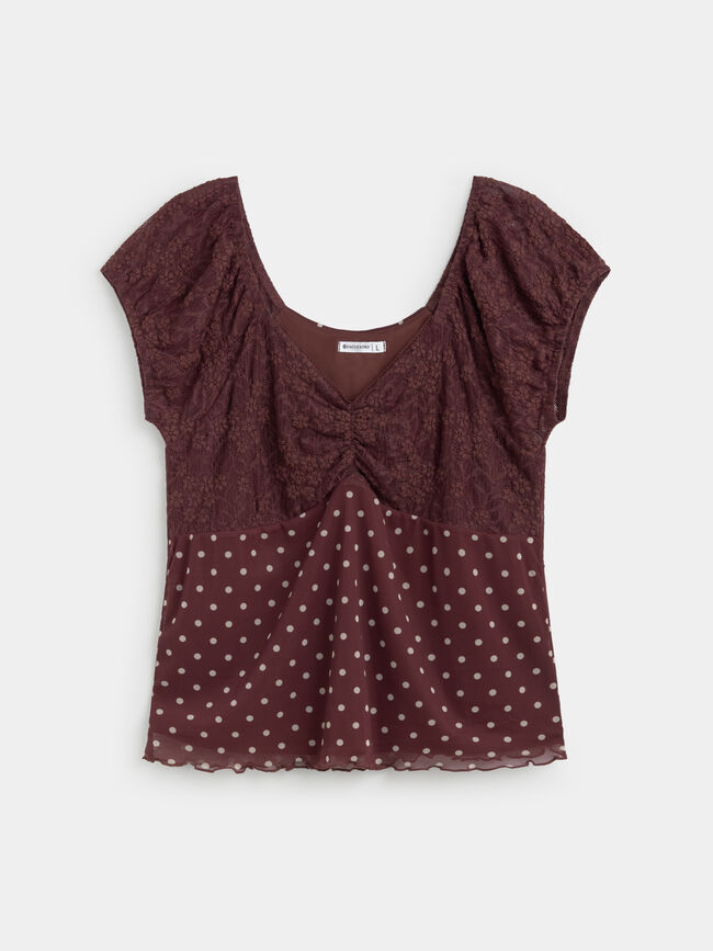 CAMISETA ENCAJE Marron Medio
