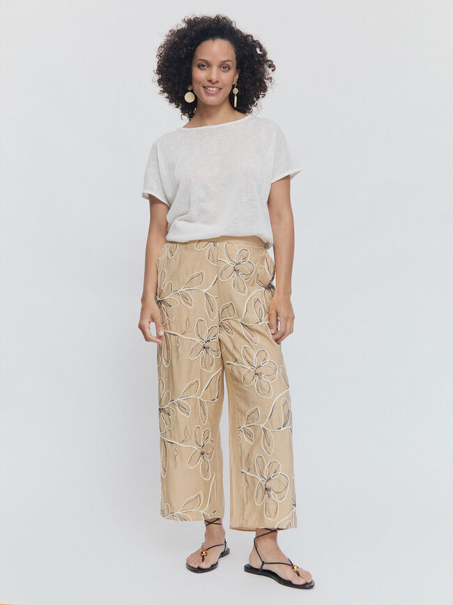 PANTALON RECTO BORDADO Arena