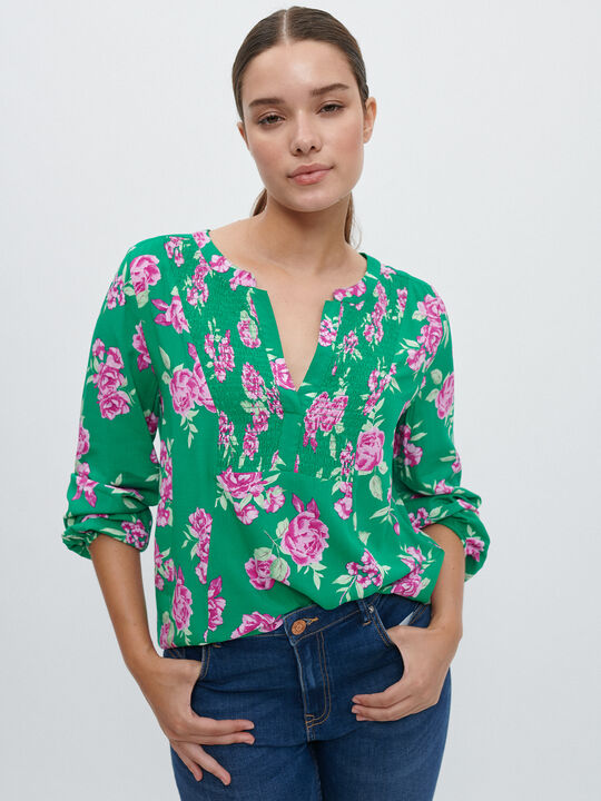 BLUSA estampada flores VERDE OPALO image number null