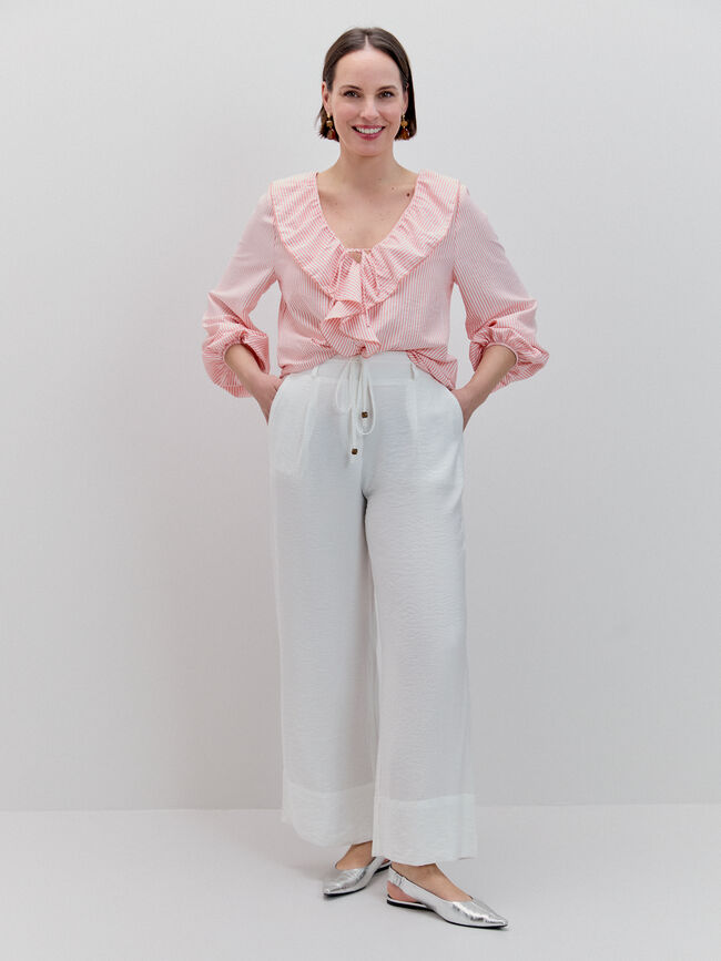 BLUSA VOLANTES RAYAS Coral