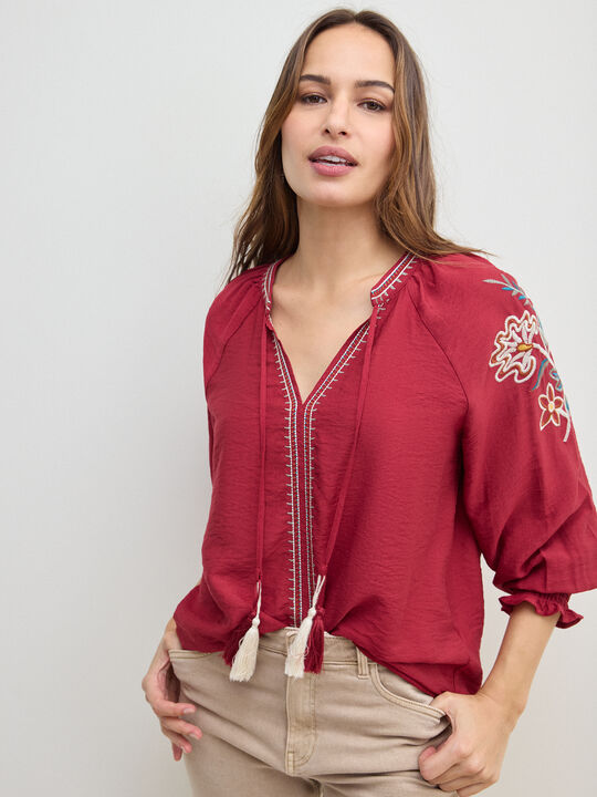 BLUSA MANGA GOMA Dark Cherry image number null