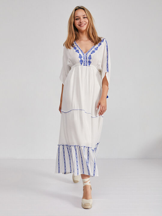 Vestido largo bordado Blanco Optico image number null