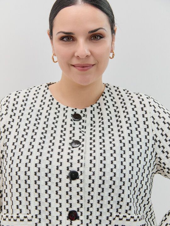 CHAQUETA JACQUARD BICOLOR Blanco Optico image number null