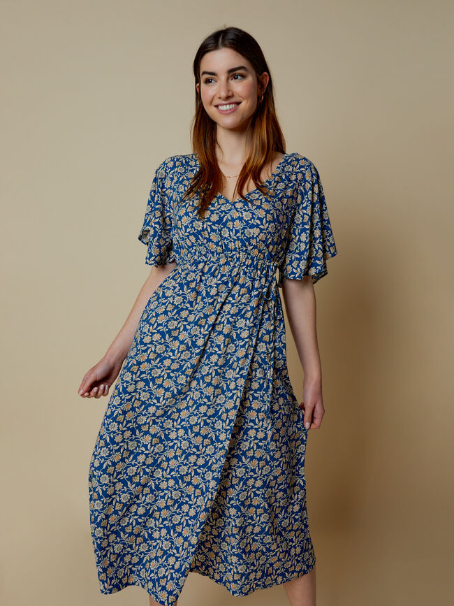 Vestido cruzado estampado marino claro