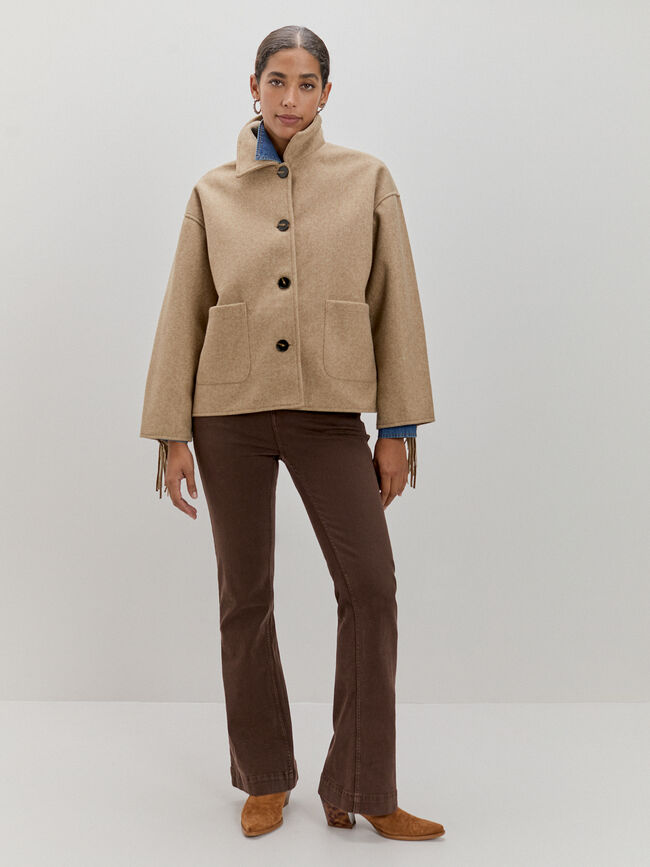 CHAQUETA LARGA FLECOS Marron viejo