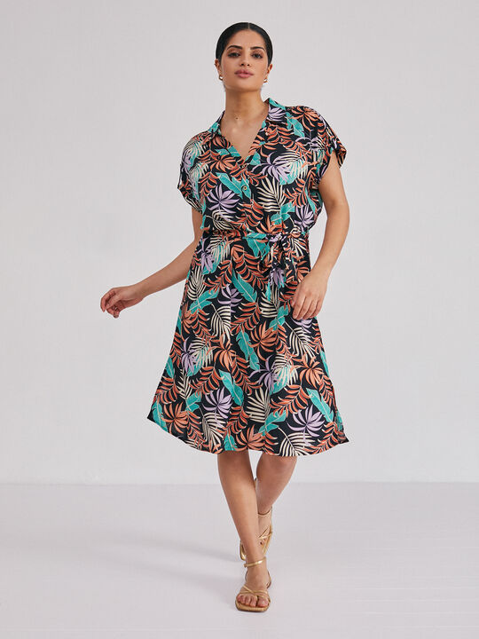 Vestido camisero estampado naranja barro image number null