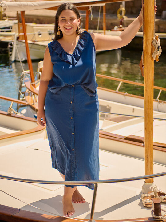 FALDA MIDI FLUIDA Azul Marino image number null