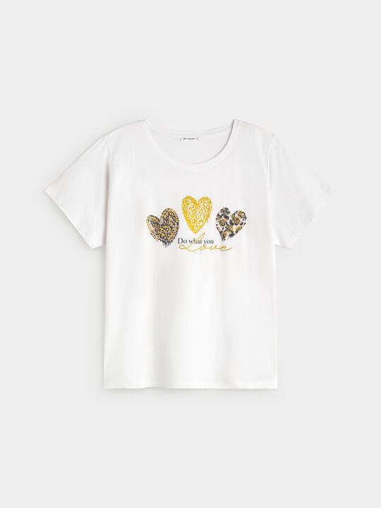 CAMISETA CORAZONES LEOPARDO Blanco Optico image number null