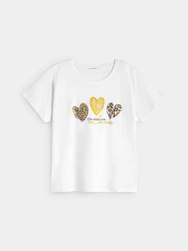 CAMISETA CORAZONES LEOPARDO Blanco Optico