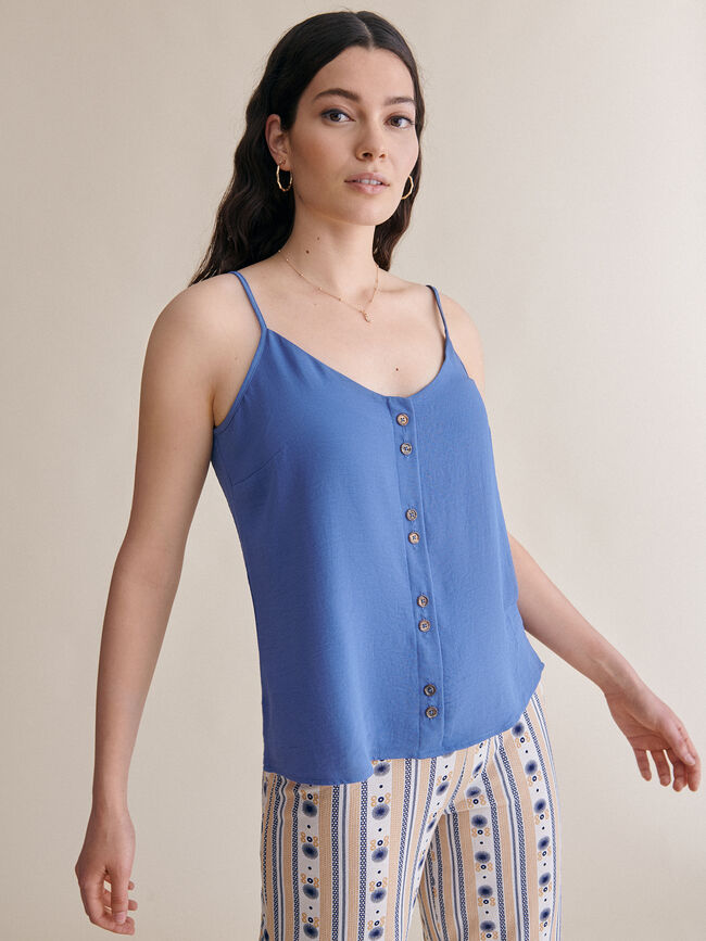 Top tirantes detalle botones Azul Ceruleo