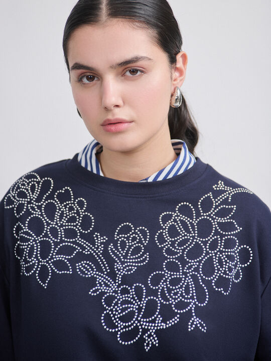 SUDADERA POSICIONAL FLORES Azul Marino image number null