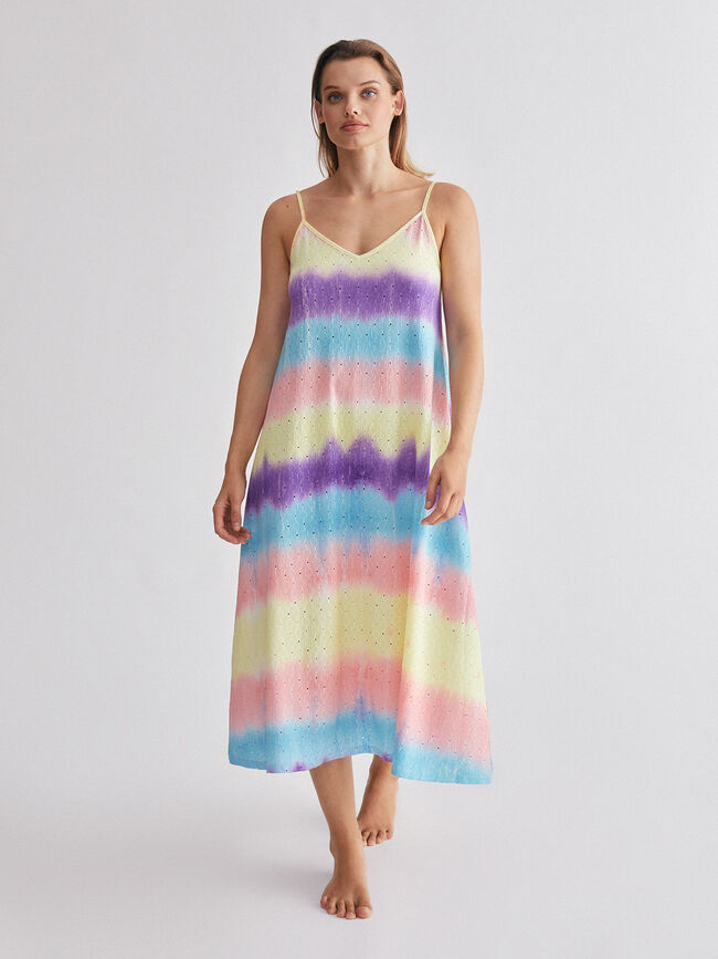 vestido largo con tirante anudado Amarillo Pastel