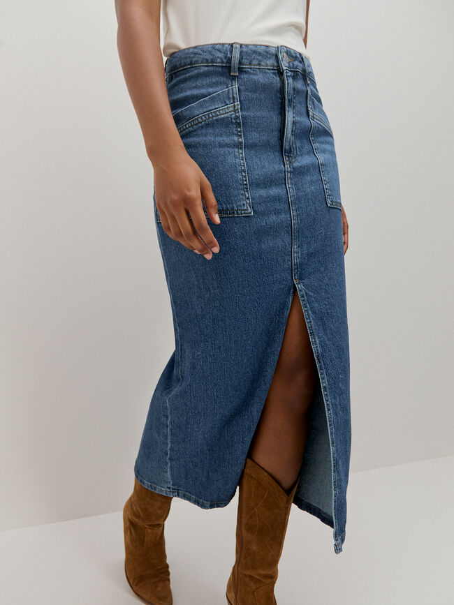 FALDA VAQUERA BOLSILLOS Mid blue