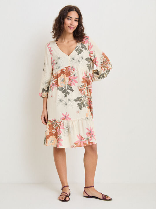 VESTIDO VISCOSA ESTAMPADO Crudo image number null