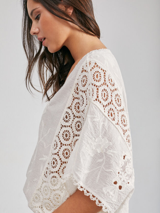 BLUSA OVERSIZE BORDADA Blanco Optico