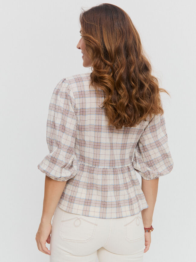 CAMISA ABLUSONADA CUADROS Crudo