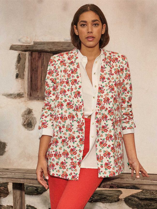 Blazer fluida estampada Blanco Hueso