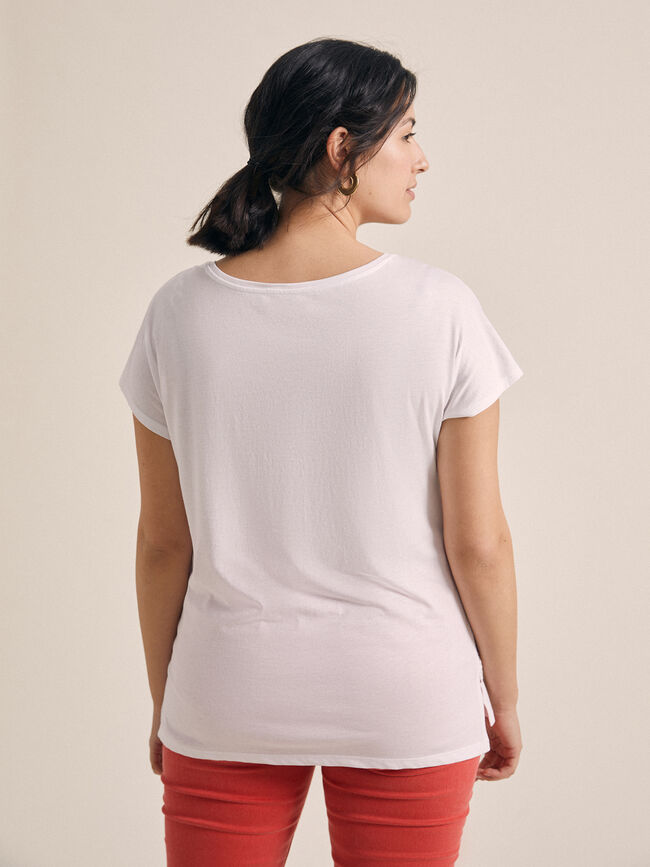 Camiseta con print y entredós en mangas Estampado 1