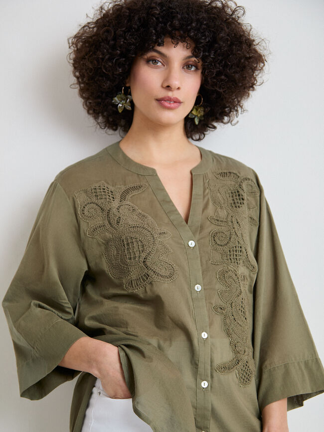 CAMISA ANCHA CROCHET Kaki