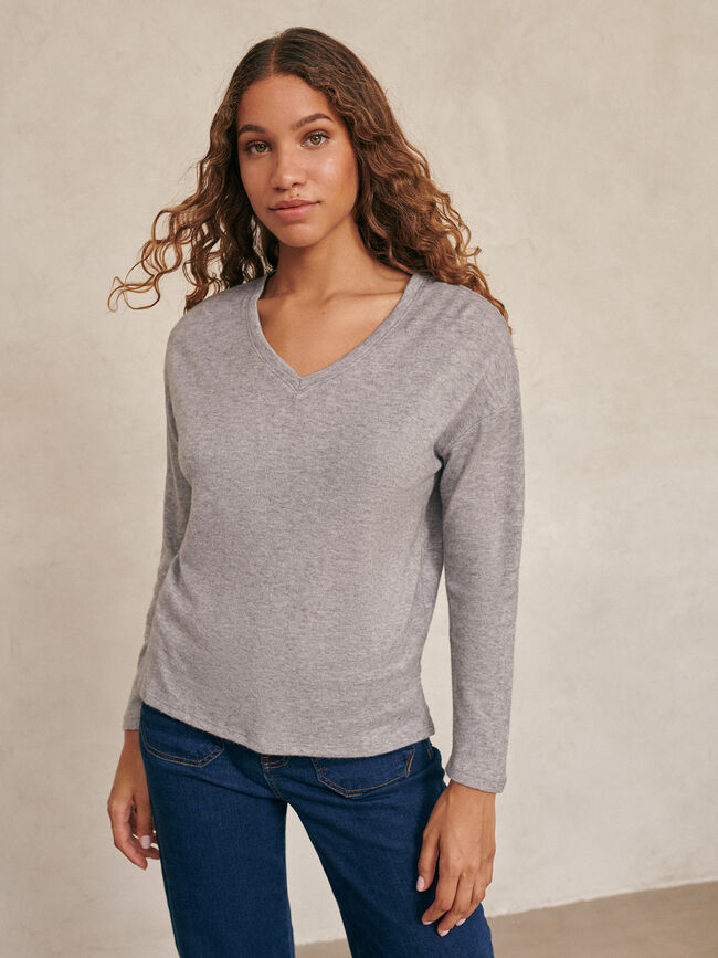 Jersey cuello pico gris vigore med