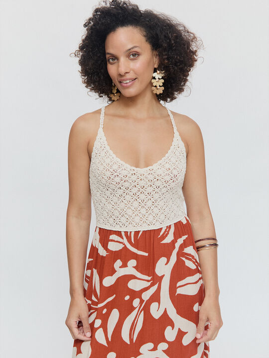 VESTIDO PECHERA CROCHET Beige image number null