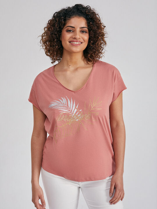 Camiseta algodón estampada naranja barro image number null