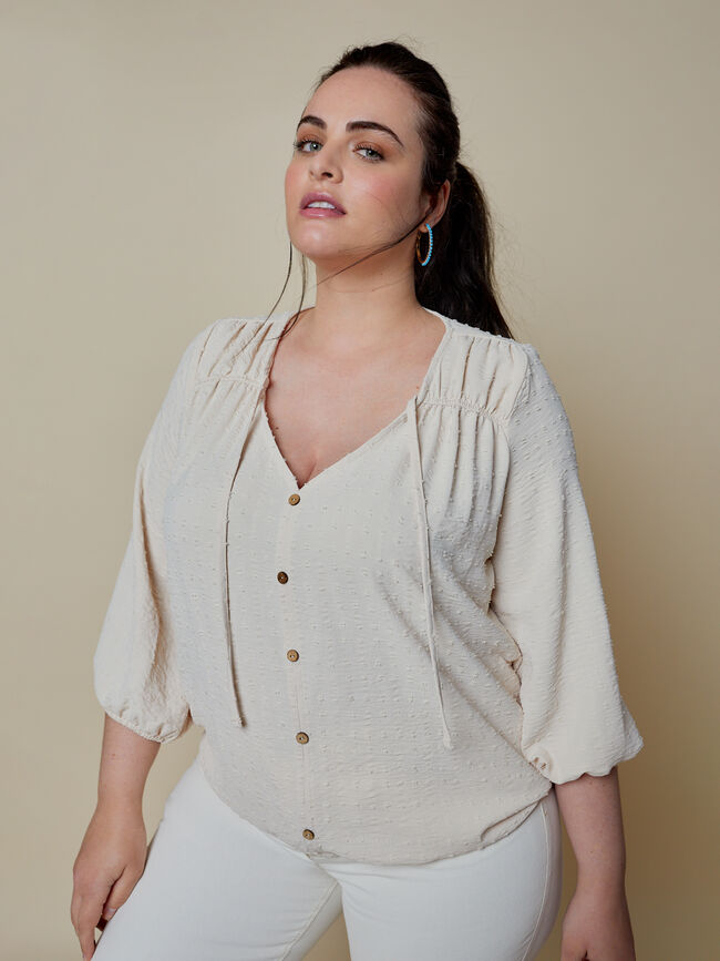 Blusa bordada lazo Crudo Claro
