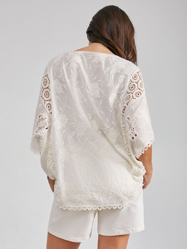 BLUSA OVERSIZE BORDADA Blanco Optico