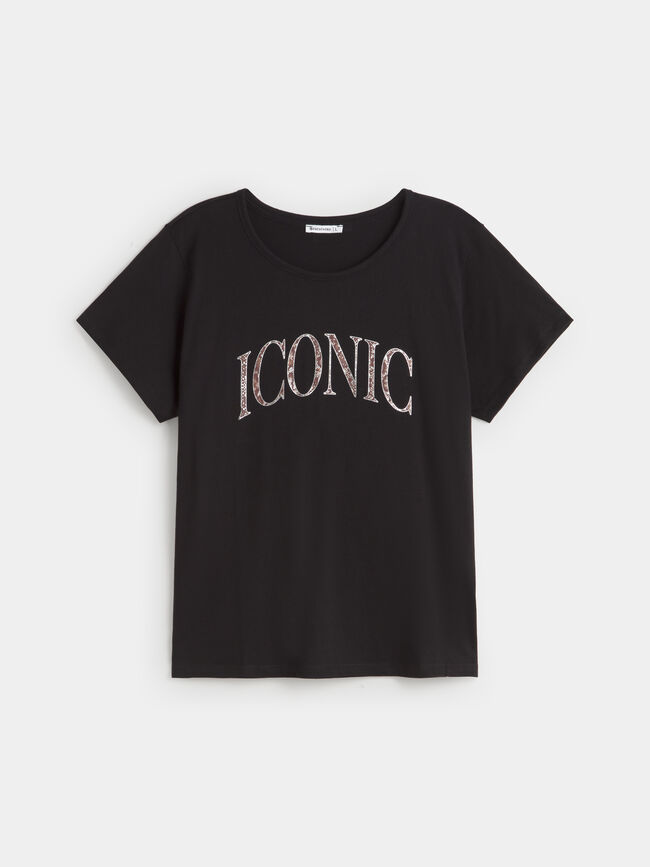 CAMISETA LETRAS LEOPARDO Negro