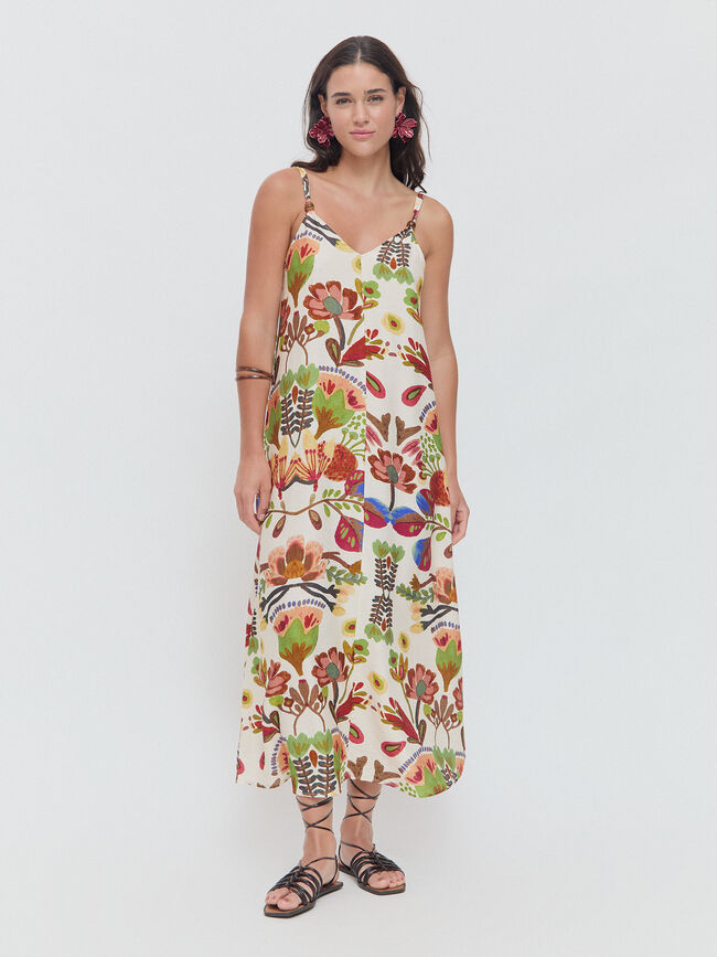 VESTIDO MIDI ABALORIO Beige