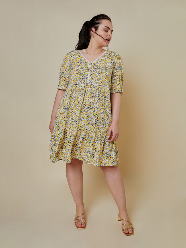 Vestido estampado detalle mangas Geranio