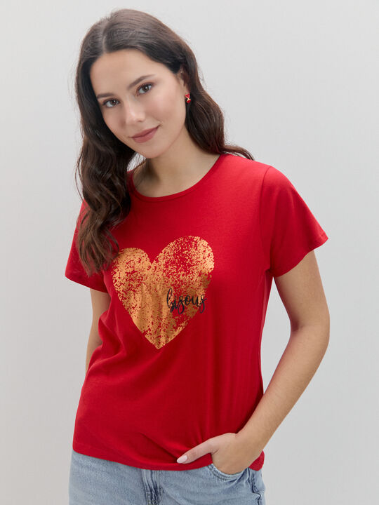 CAMISETA CORAZ&Oacute;N BRILLANTE Rojo image number null