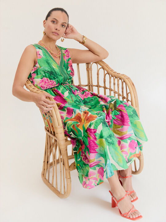 VESTIDO LARGO ESTAMPADO Verde image number null