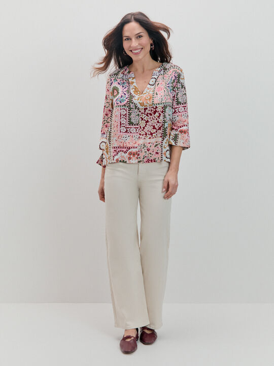 BLUSA FLUIDA ESTAMPADA Rojo Cabaret image number null