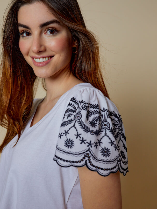 Camiseta detalle mangas 100% algodón Blanco Optico